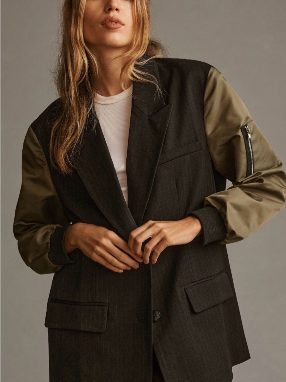 dolan Two-Tone Blazer with Olive Green Sleeves and Black Body
